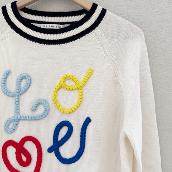 Alice + Olivia Albina LOVE Sweater RARE HTF Pullover Crew Wool Classic Novelty S - Picture 9 of 15
